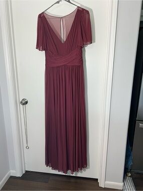 Elegant Wine Chiffon V-Neck Maxi Dress